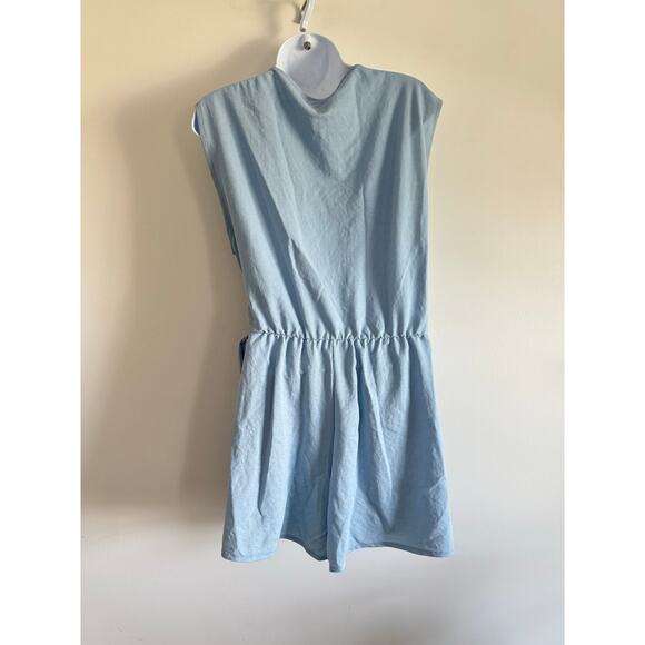 ZARA Blue Wrap Romper Size L Sleeveless V-Neck Tie Waist Soft Lightweight Casual - Picture 2 of 8
